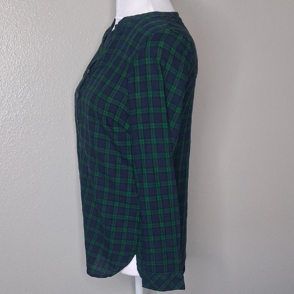 Talbots Women's Shirt Green Blue Plaid Popover Tunic Long Slv Henley PP (0-2) - Picture 5 of 16